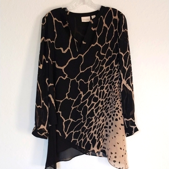 CHICOS TOP BLACK 5AN ABSTRACT - Picture 1 of 9